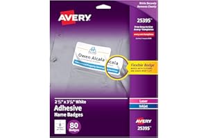 Avery Flexible Printable Name Tags, 2-1/3" x 3-3/8", Matte White, 80 Removable Name Badges (25395)