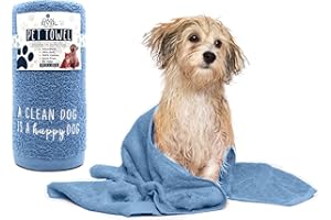 DAN RIVER 100% Cotton Dog Bath Towel Ultra Soft 450 GSM Super Absorbent Quick Drying Paw Embroidered Pattern and Lint-Free Cat, Puppy & Pet Grooming Towel | 20x40 inches | Riviera