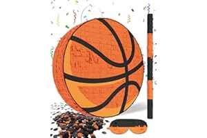 LAKINGO Basketball Piñata – Includes Wooden Stick, Blindfold, and Confetti – 13"x13"x3" – Perfect for Sports Party Decorations and Basketball Pinatas for Birthday Party