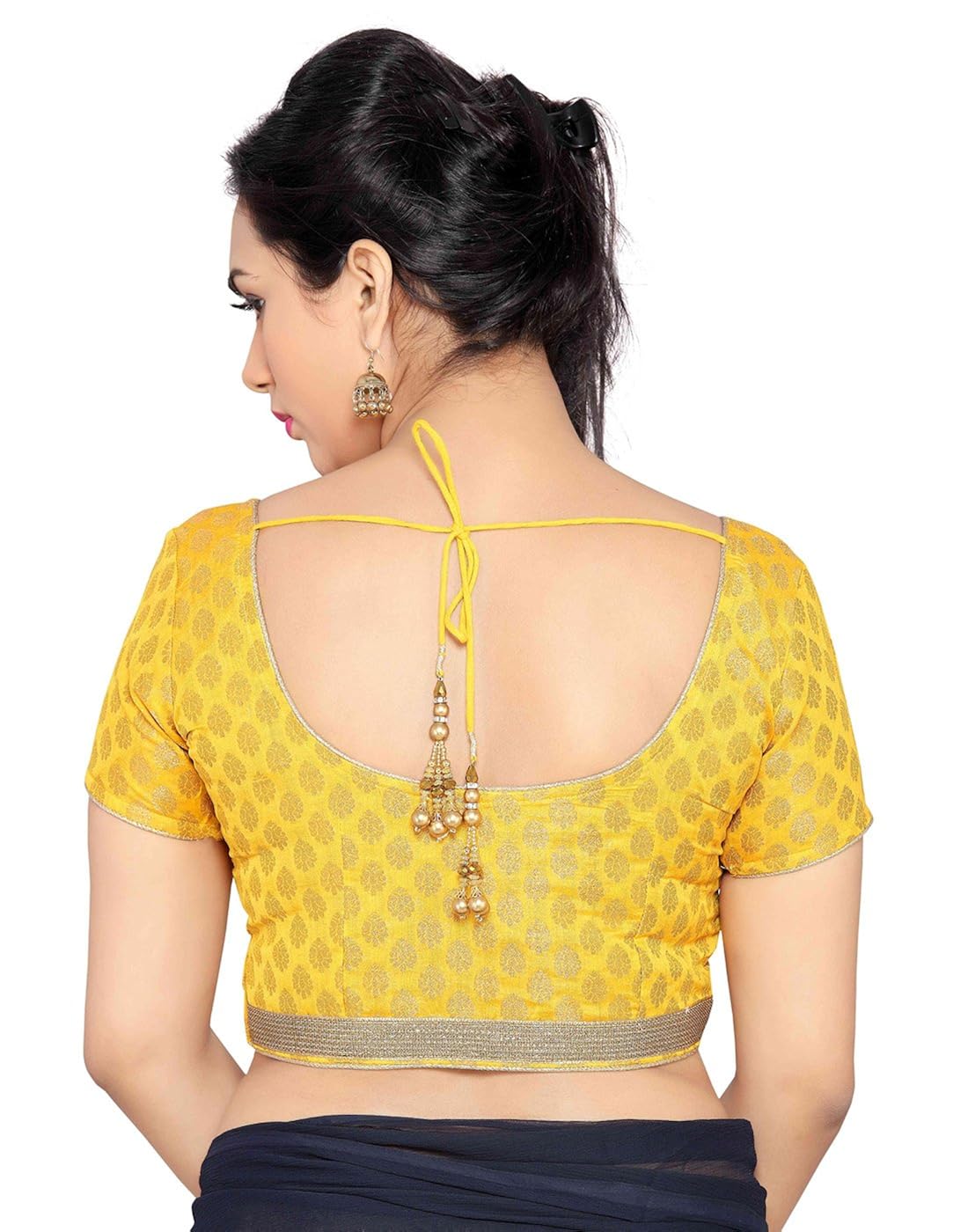 studio shringaar wedding yellow solid short sleeve non-padded blouse