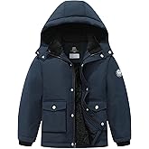 TUNICCE Boy's Winter Coat Waterproof Puffer Jacket| Thicken Fleece Lining Warm Windbreak Hooded Down Parka for Kids