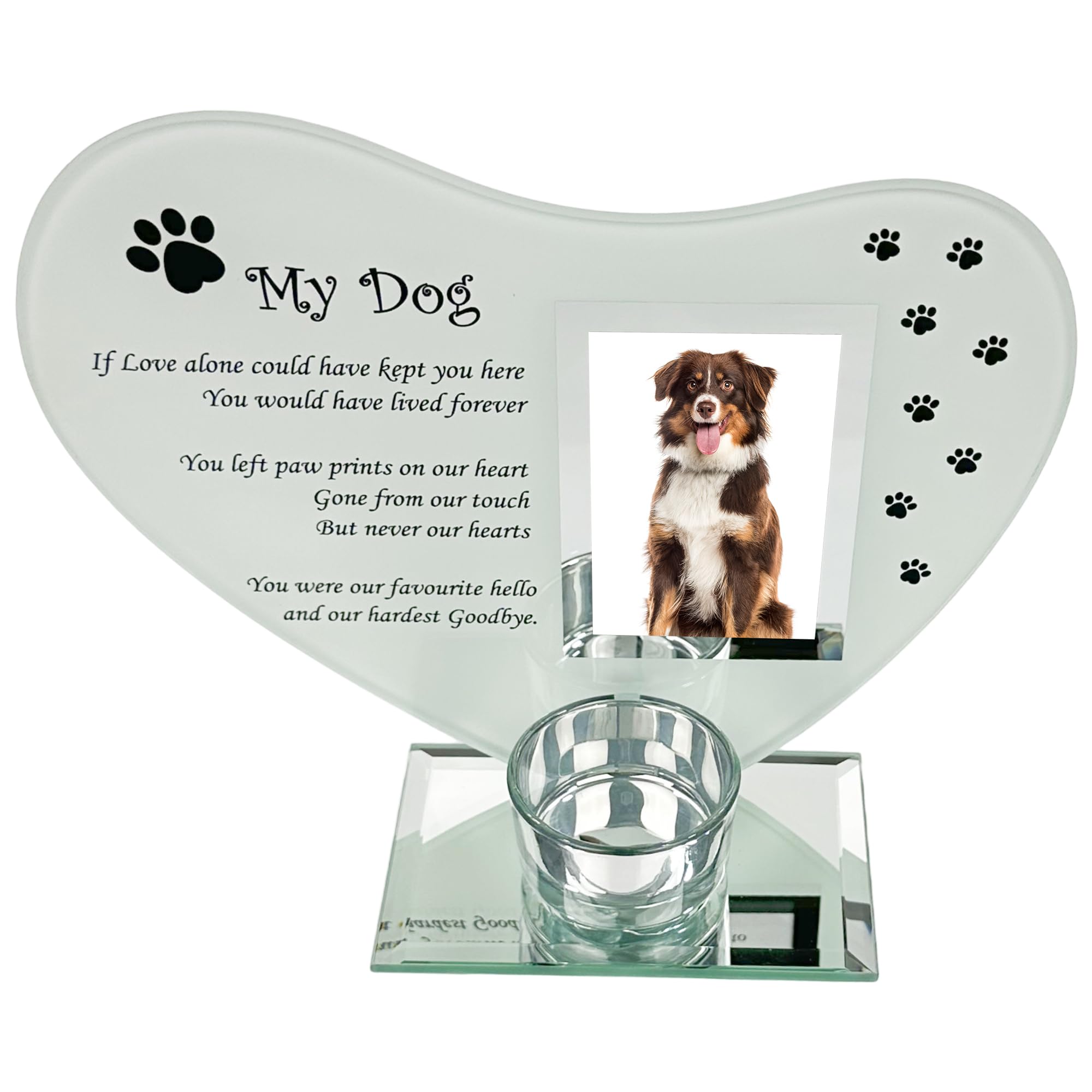 Thorness Inspirational Poem & Candle Holder Memorial Plaque for Dogs Glass Photo Frame