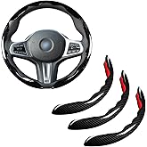 Car Steering Wheel Cover Set Bright Carbon Fiber Wrap Non-Slip 3pcs Steering Wheel Accessories 14.5-15 inch Universal (Black)