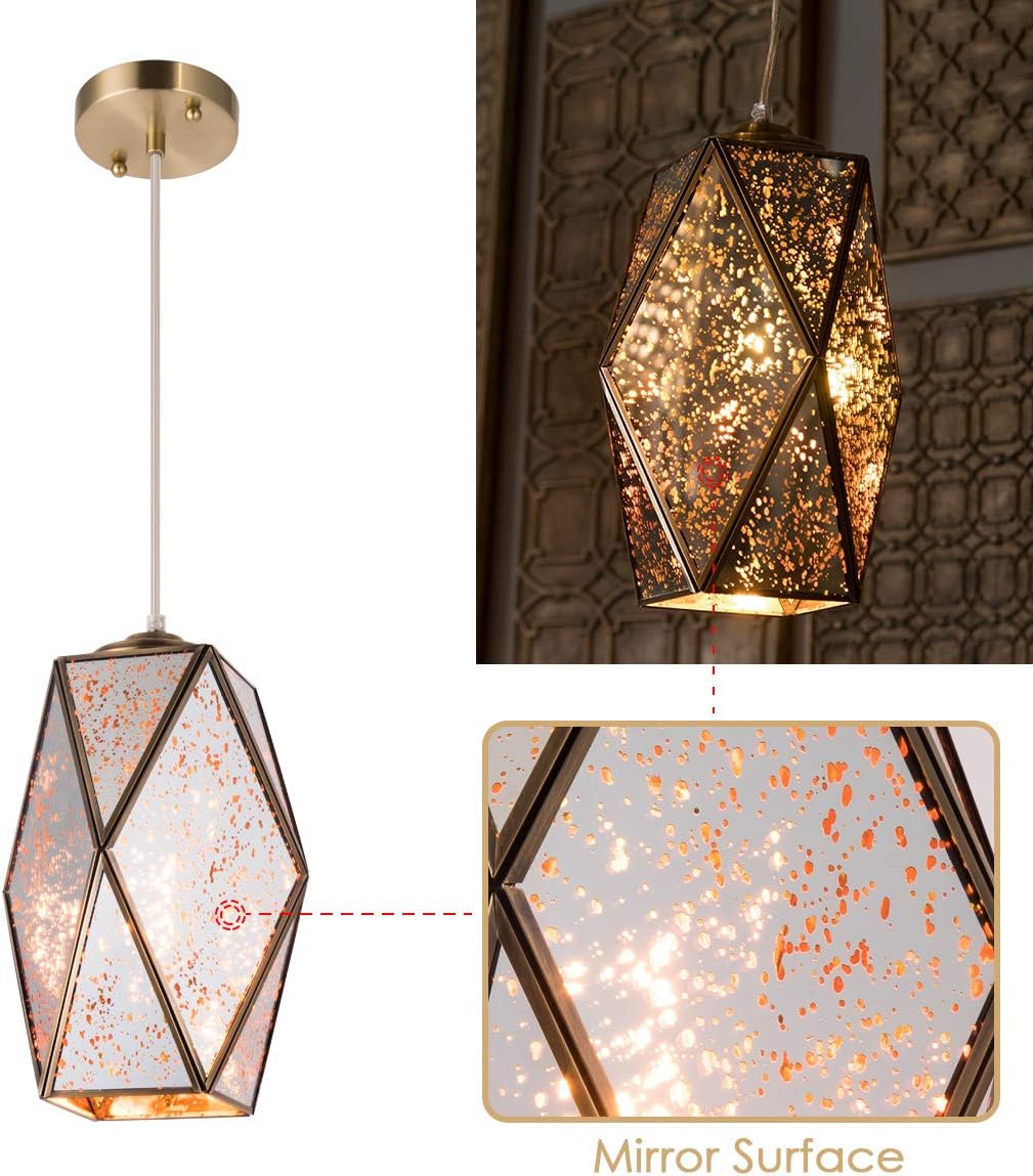 YIFI Pendant Light Mirror Reflector Decorative Adjustable Hanging Pendant Light for Dining Room Kitchen Bedroom, Medium