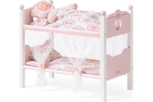 ROBUD Baby Doll Crib, Wooden Baby Doll Beds for 20 Inch Dolls, Baby Doll Bunk Beds with Gauze Curtain, American Girl Doll Bed