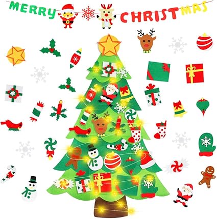 Specool Feutre Arbre De Noel Sertie Guirlande Lumineuse De Flocon De Neige Detachables Joyeux Noel Banniere En Feutre Pour Enfants Cadeaux De Noel Nouvel An Porte Decorations Murales Amazon Fr Cuisine Maison