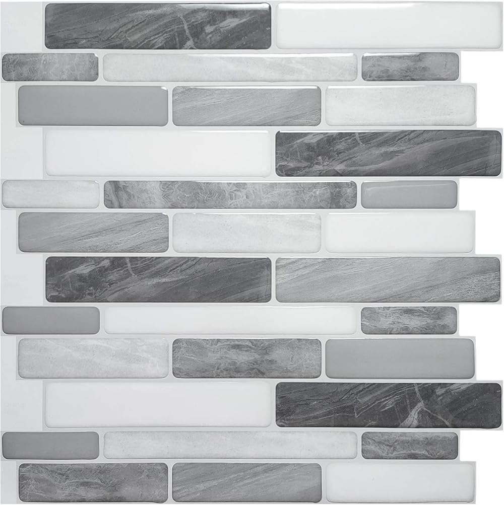 Art3d 10-Sheet Self Adhesive Backsplash 12x12 Grey Marble Peel & Stick