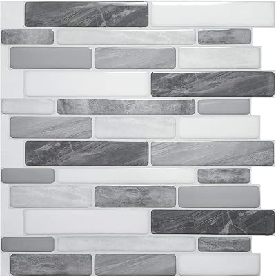 Art3d 10-Sheet Self Adhesive Backsplash 12x12 Grey Marble Peel & Stick