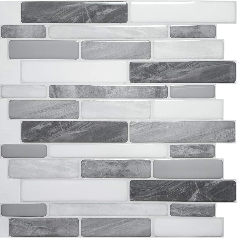 Art3d 10-Sheet Self Adhesive Backsplash 12x12 Grey Marble Peel & Stick