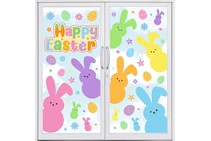 JarThenaAMCS 9 Sheets Happy Easter Window Clings Cute Cartoon Bunny Rabbit Egg Floral Pattern Window Decals Double-Sided Hip Hop Window Decor for Shop Glass Display Home Office School