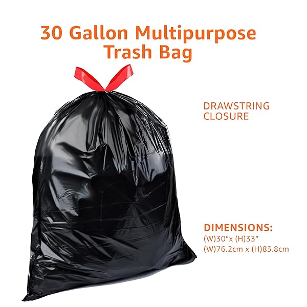 AMAZON BASICS MULTIPURPOSE DRAWSTRING TRASH BAGS, 30 GALLON, 50 COUNT (PREVIOUSLY SOLIMO)