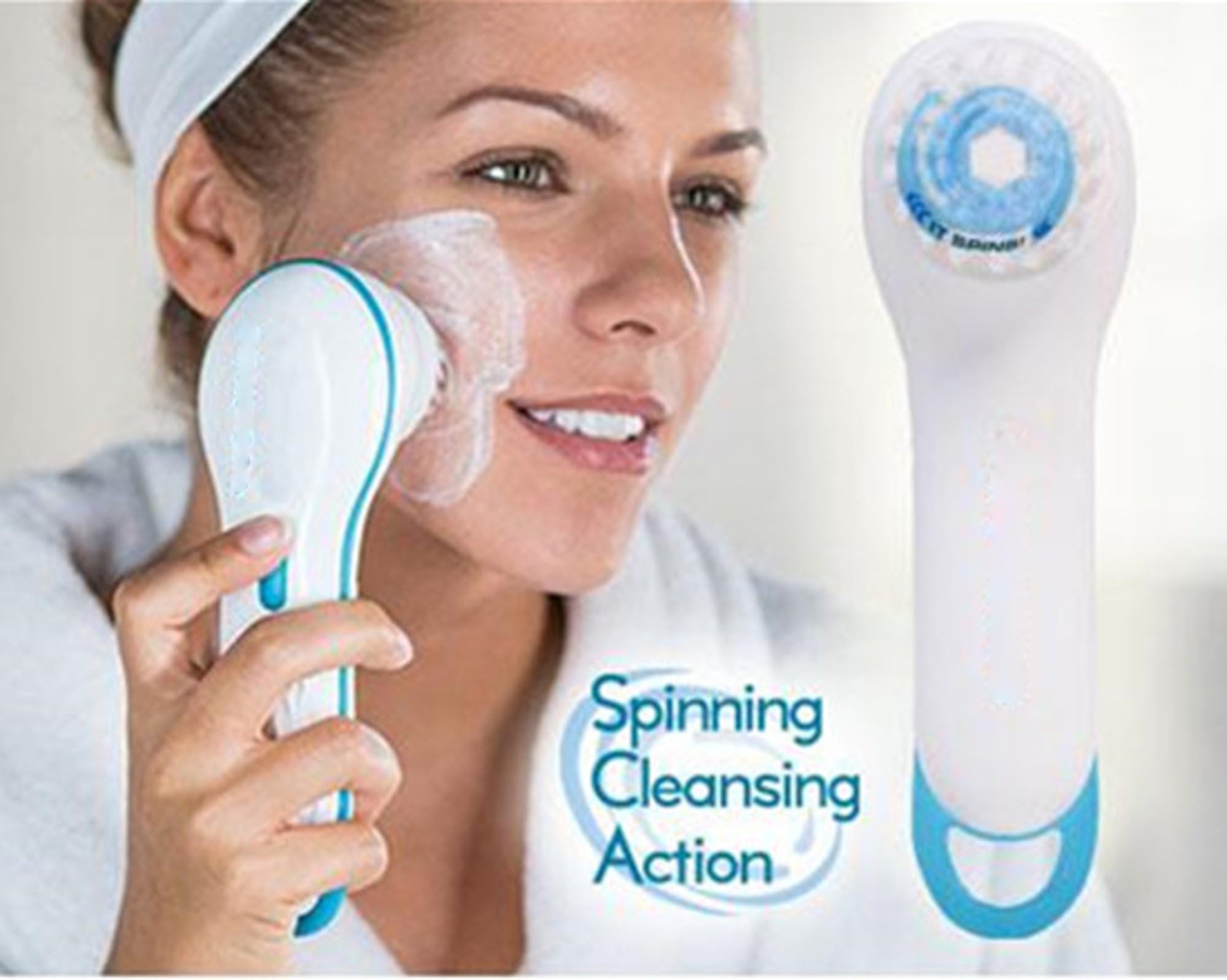 PERFECT SHOPO Spin Spa Facial Exfoliator/Cleansing Brush (White with Blue)