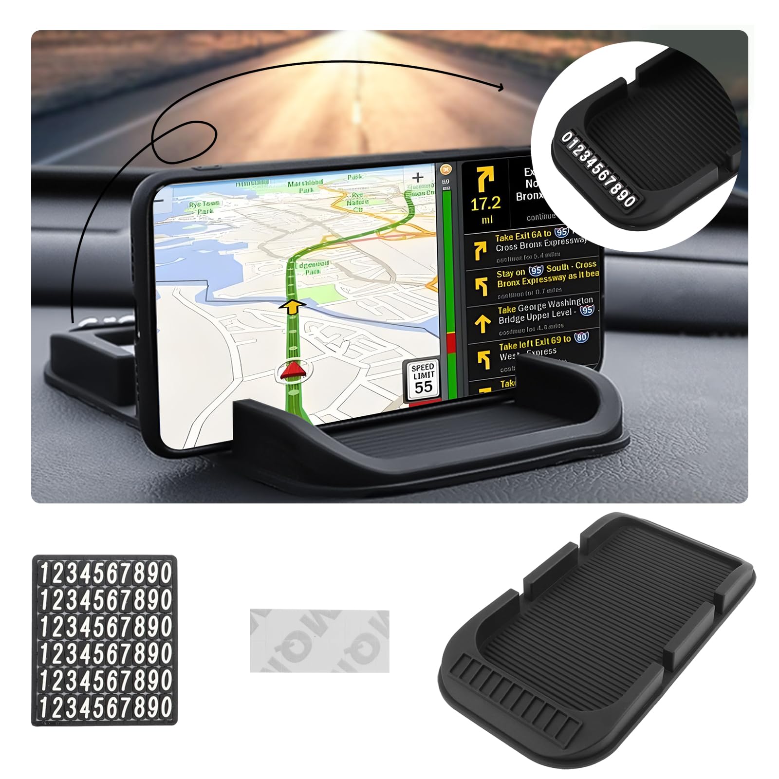 Photo 1 of Anti-Slip Dashboard Phone Holders for Your Cars,Upgrade Car Phone Holder Mat with Dual-Slot & Number Plate,Multi-Purpose Car Mount Pad as Vehicle Storage for Keys/Coins/Rings