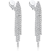 SELOVO Bridesmaid Wedding Paty Tassel Rhinestone Clip On Drop Dangling Earrings Silver Tone (2.2inch -Triangle)