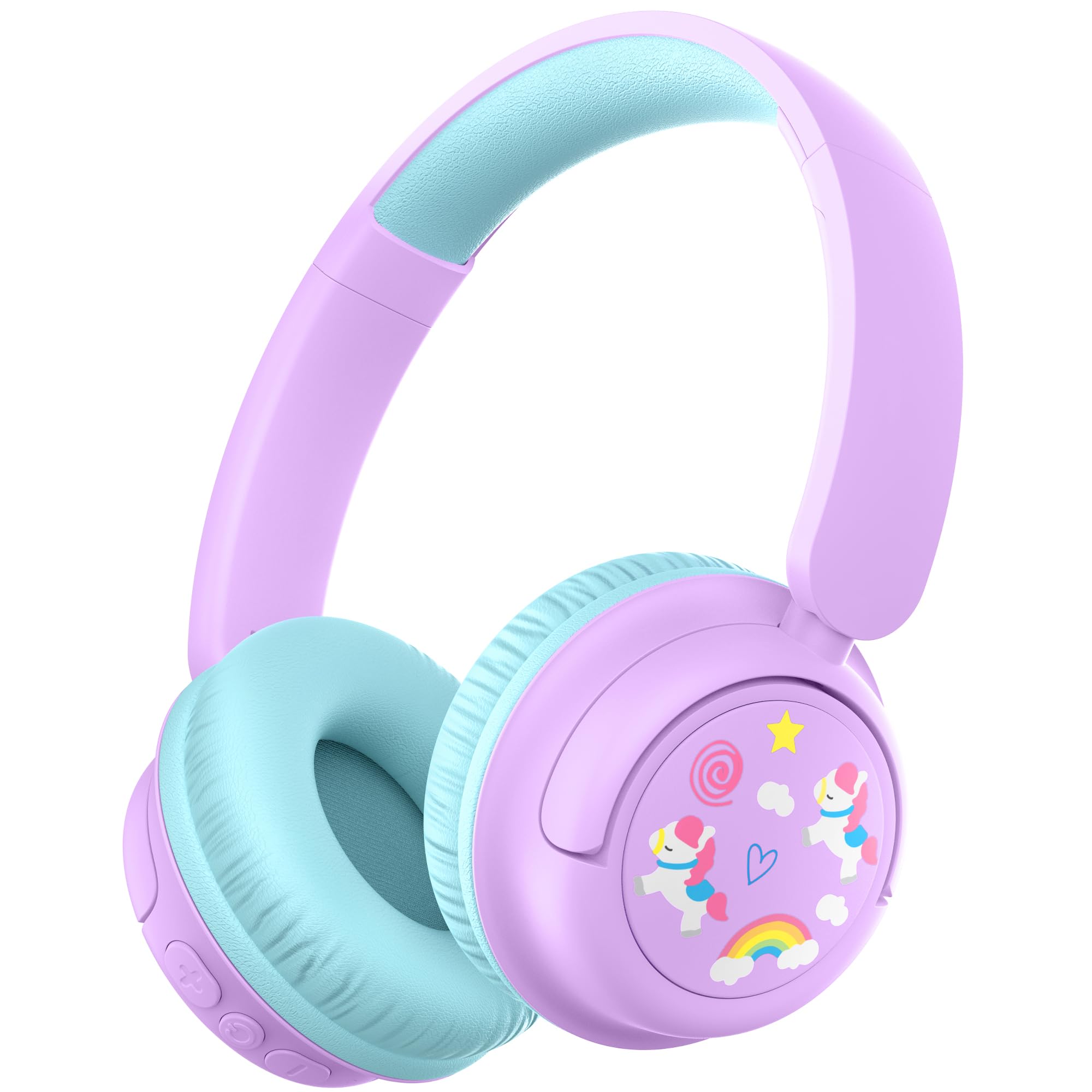 Photo 1 of iClever BTH22 Kids Bluetooth Headphones, 60H Play Time, 74/85 dBA Safe Volume, Bluetooth 5.4, USB C, Over Ear Kids Headphones Wireless with Mic AUX Cord for iPad/Tablet/Travel/School, Purple/Green
