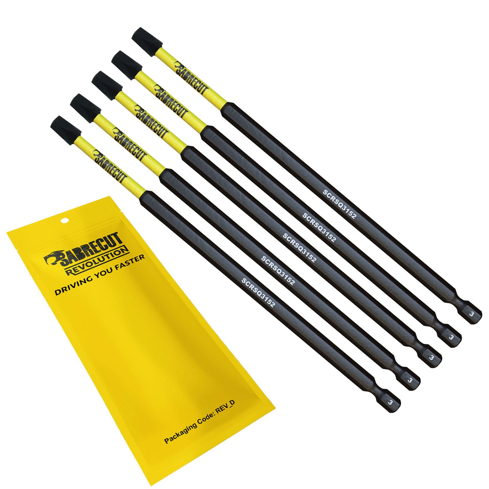 5 x SabreCut SCRSQ3152_5 152mm SQ3 Square Magnetic Impact Screwdriver Driver Bits Set Single Ended Heavy Duty
