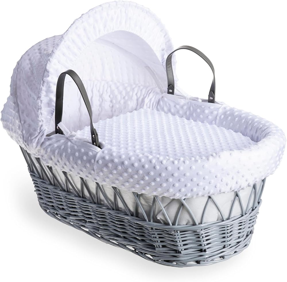 Clair de Lune Dimple Grey Wicker Moses Basket UK Handmade 9 kg BS EN 1466