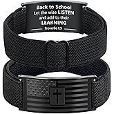 LDOWWGL Mens Bracelet - American Flag Christian Cross Bracelet for Boys - Adjustable Black Elastic Stretch Strap with Bible Verse - Gift for Son Grandson