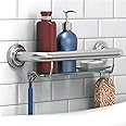 AquaChase ADA Compliant Grab Bar with Glass Shelf for Shower Wall and Bathtubs, 500lbs Weight Support, 1-1/4 x 16 inch for Stud Mount, Brushed Nickel