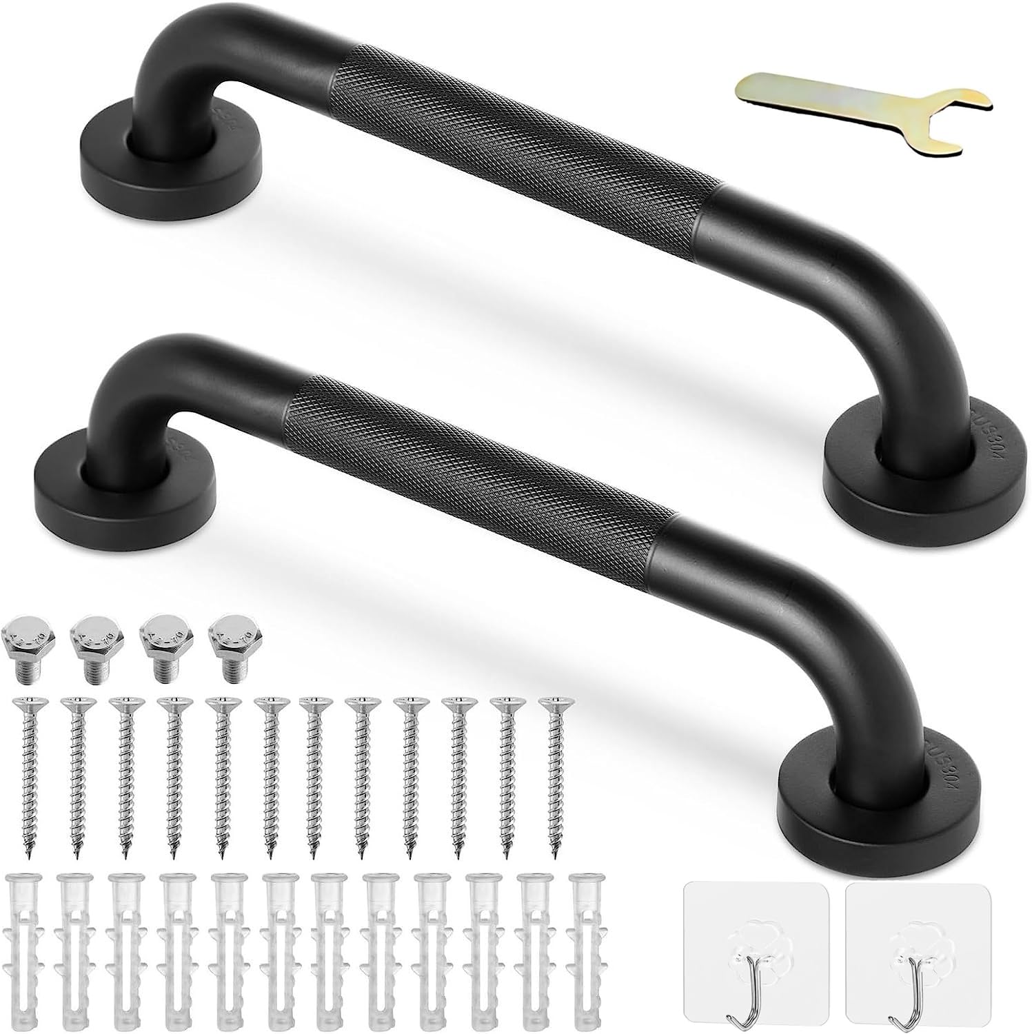 2 Pack 300mm 12inch Grab Bar Rail, Non-Slip Bathroom Chrome Grab Rail, 304 Stainless Steel Disability Auxiliary Handle, Safety Handle for Kitchen Bedroom Bathtub, Shower, Steps, Indoor/Outdoor