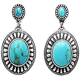 Rosemarie & Jubalee Women's Stunning Vintage Inspired Western Style Turquoise Dyed Howlite Dangle Statement Earrings, 1.75'
