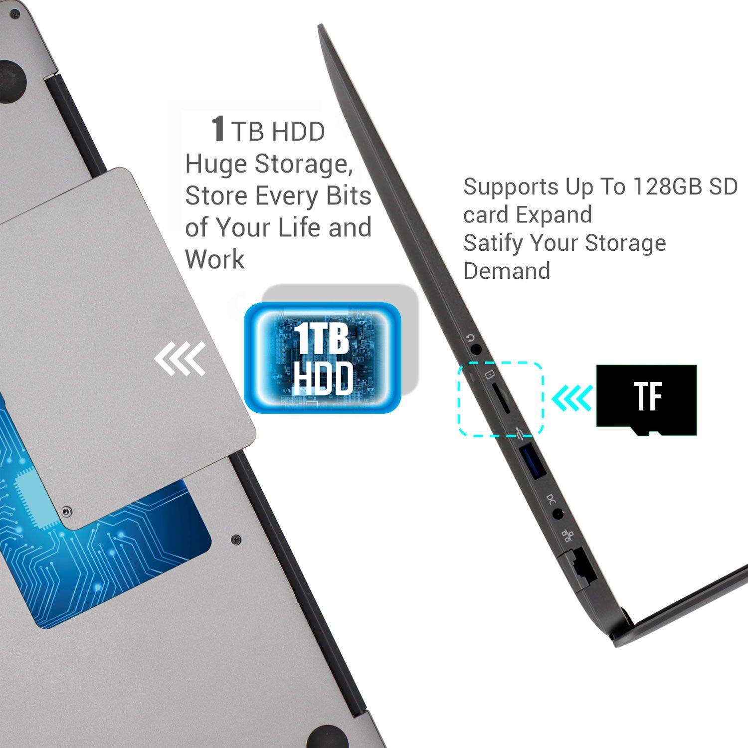 Laptop 15,6 Zoll Windows 10 Notebook - Winnovo KenBook Intel Celeron N3350, 6GB RAM + 1TB HDD, Full-HD, RJ-45, Bluetooth, USB 3.0, Micro HDMI, WLAN, 10.000MAh Akku, 64 Bit (Silber Grau)