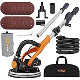 MAXXT Drywall Sander with Vacuum Dust Collection, Popcorn Ceiling Removal Tool, 6 Variable Speed Foldable Telescopic Electric WallSander, 600-1900RPM Power Sander Tool, LED Light, 18Pcs Sanding Discs