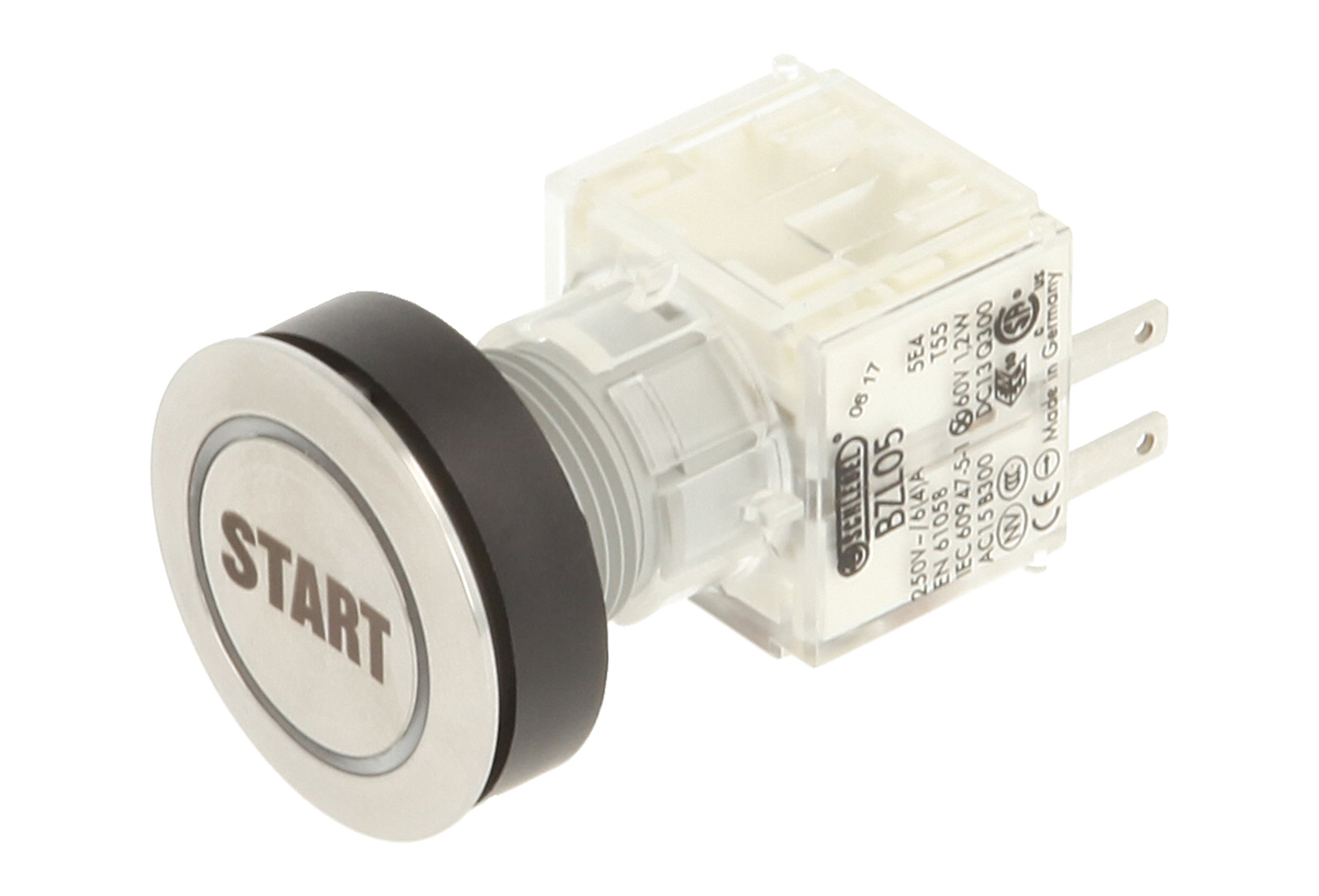 Club 23.000.916 Push Button LED Lighting Labelling Symbol Start Illuminated Momentary Contact 1 N, 24 V, Stainless Steel, White