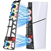 PS5 Slim Cooling Fan for with RGB Light, Temperature Controlled Fan Speed, Smart Memory On/Off, USB 3.0 Hub, Efficient Quiet Fan for PS 5 Slim