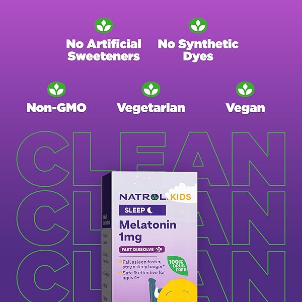 NATROL KIDS FAST DISSOLVE MELATONIN 1 MG, DIETARY SUPPLEMENT FOR RESTFUL SLEEP, SLEEP TABLETS FOR KIDS, 30 STRAWBERRY-FLAVORED MELATONIN TABLETS, 30 DAY SUPPLY