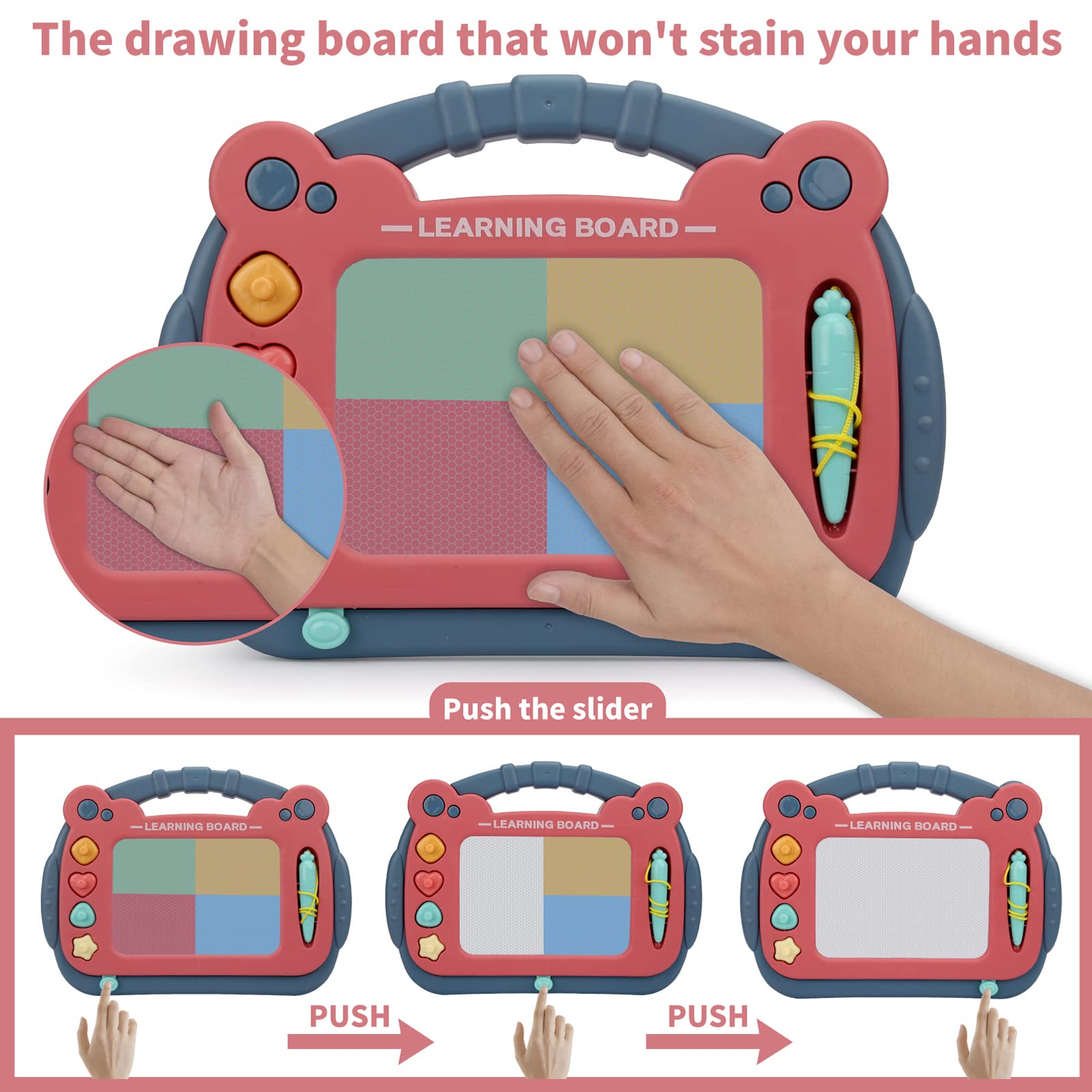 Magnetic Drawing Board for Toddlers 1-3, Color Erasable Doodle Writing Pad, Learning Painting Sketch Pad, Best Birthday Easter Christmas Halloween Kids Toy Gifts for Boys and Girls(Blue)