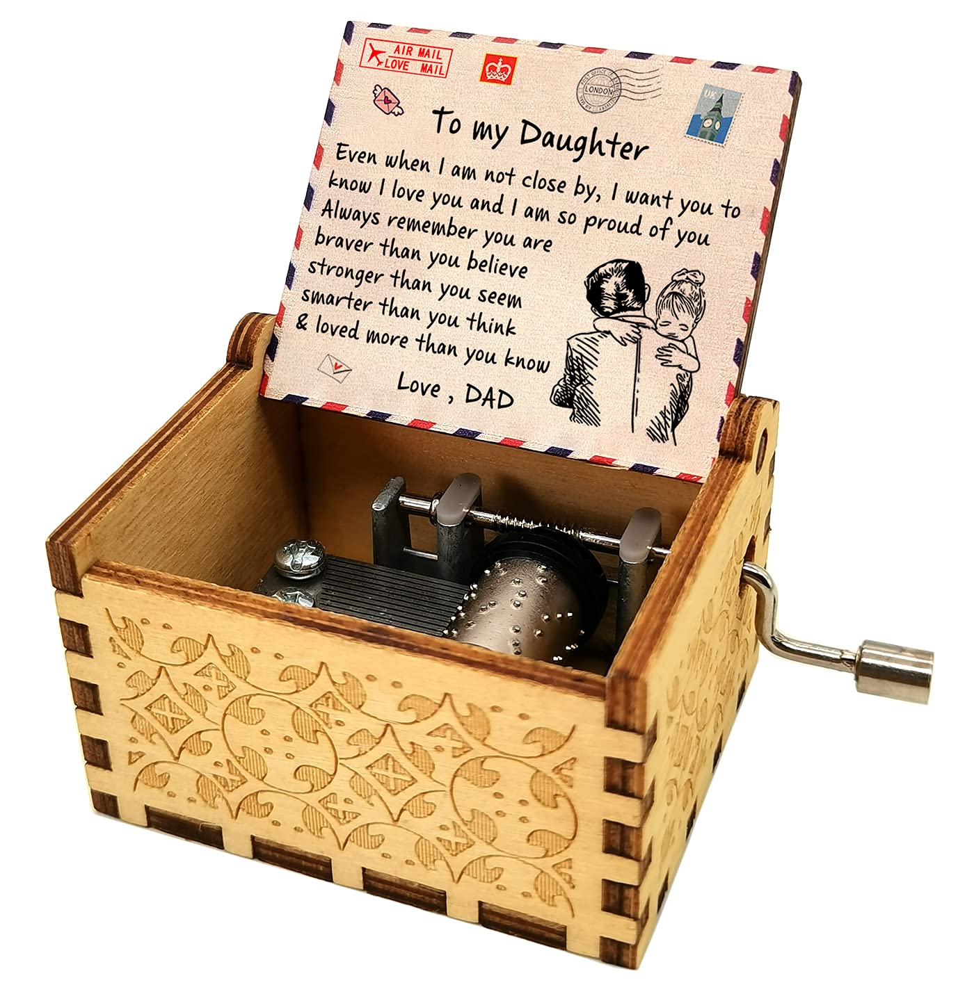 Micteney Daughter Music box from dad,Dad to daughter music box,Wooden Carved Sunshine Music box for daughter gifts (Dad to daughter)