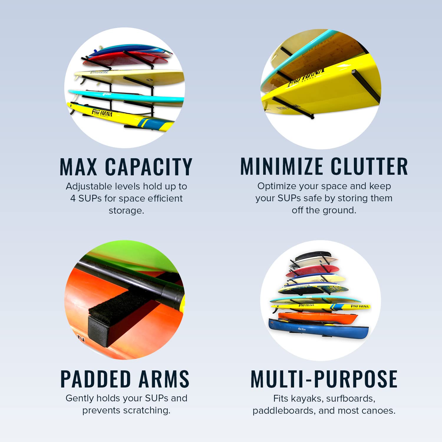 StoreYourBoard 4 Paddleboard Storage Rack, Adjustable Wall Mounted