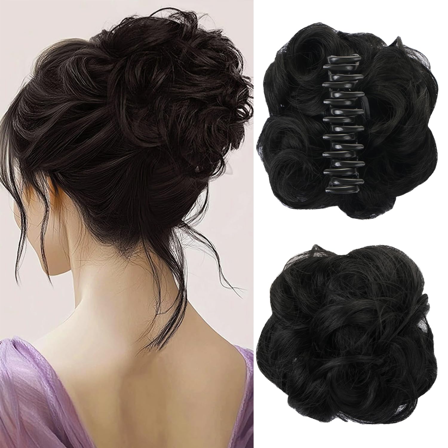 UHOMENY Curly Synthetic Hair Claw Clip Messy Bun Extensions Women's Ponytail Hair Accessories (Black)