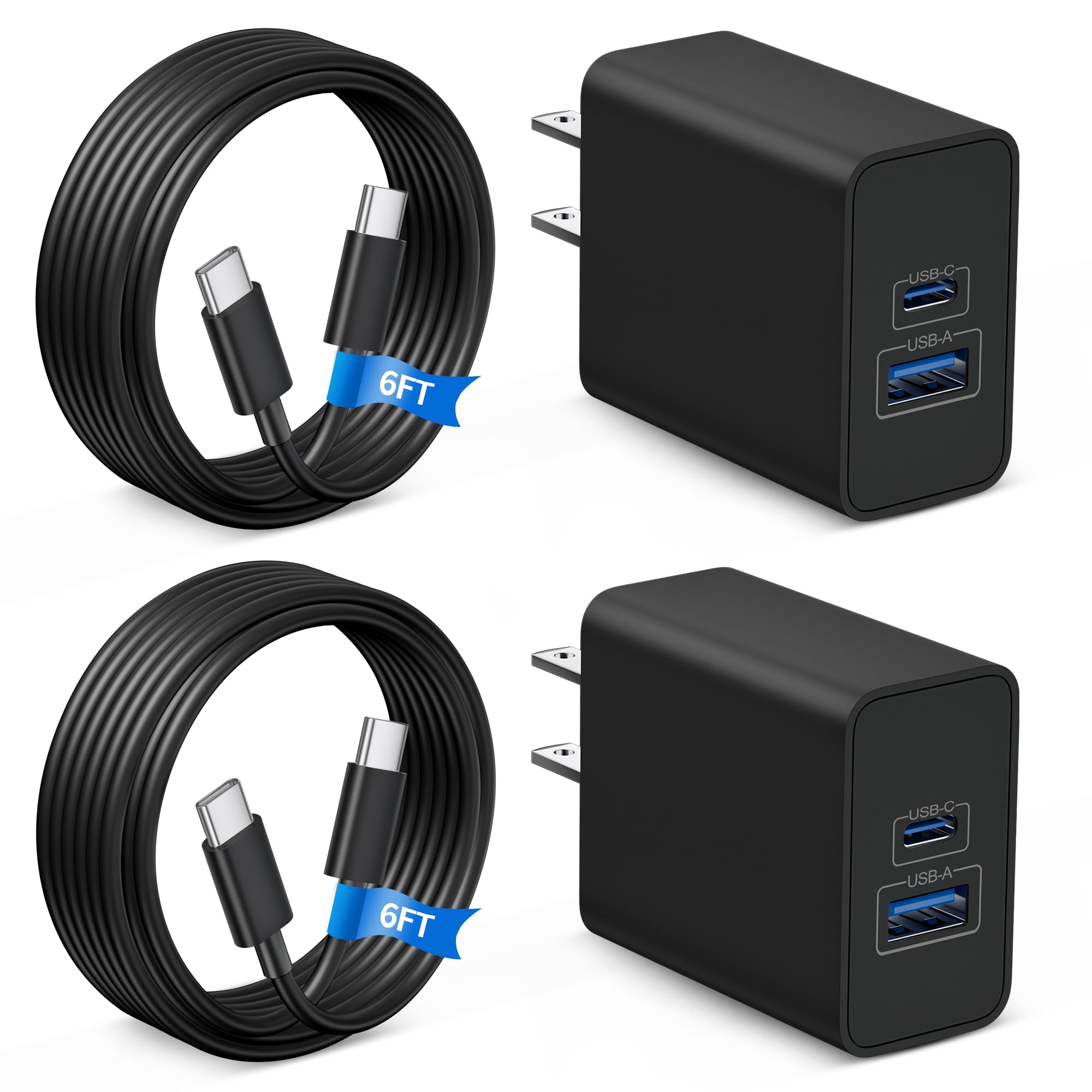 WODENTA iPhone 17/17 Pro Charger Fast Charging, 2-Pack 45W Dual Port USB C Super Fast Wall Charger Block with 6FT USB-C Cable for iPhone 17/17 Pro Max/Air/16/15 Pro Max/Plus/16e, iPad, AirPods Pro 3