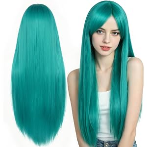 BESTBEL 32Inch/ 81cm Long Teal Wig Women Heat Resistant Cyan Cosplay Wig | Turquoise Anime Wigs for Women Teal Straight Wigs