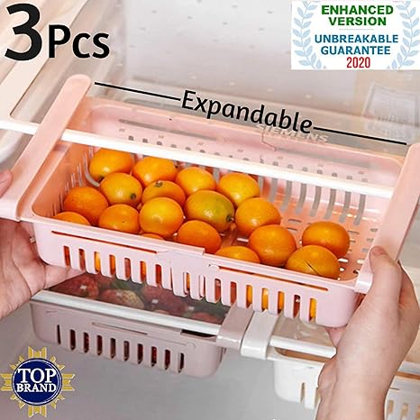 Angel Bear 3 Pcs Expandable Fridge Storage Basket Under Shelf