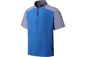 KGGEOO Wind and Water Resistant Short Sleeve Golf Jacket Quarter Zip Pullover Cage Jacket with Sleeve Pocket for Golf,Base