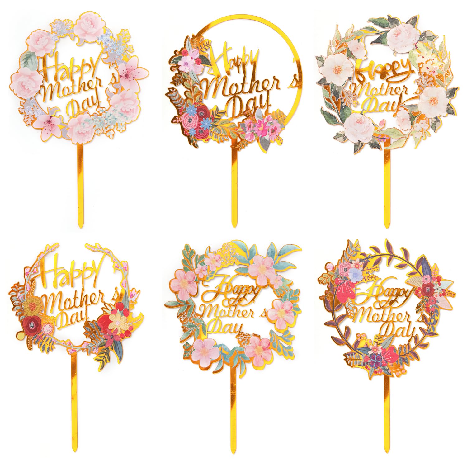 Photo 1 of 6 pcs Happy Mother's Day Cake Topper Cake topper Acrylic Mirror Cake topper Decorative Party Cake Decoration for Mother's Day (Pink Flower 6pcs)