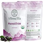 MenoXTrim Organic Menopause Relief: Hormone Balance | Bloating | Hot Flashes | Excess Water | Midlife Belly | Yerba Mate, Dandelion, Nettle Leaf, Lemon Balm, Turmeric, Ginger | Natural Açai Flavor.