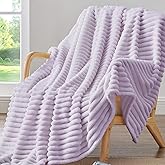 BEDELITE Fleece Throw Blanket for Couch - 300GSM Soft & Warm Fluffy Lavender Fog Blanket, Decorative and Giftable Striped Blankets for Women, Men, 50"x60"