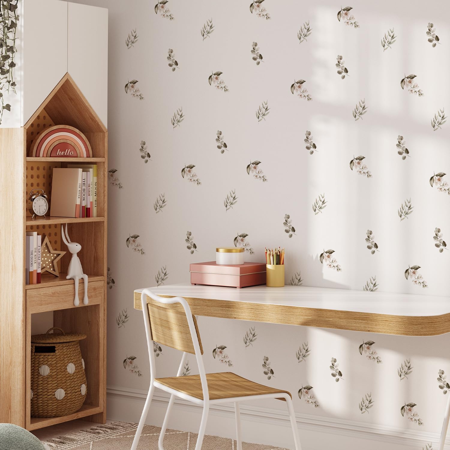 Neukids Retro Watercolor Foliage Children's Wall Stickers, Girls Wall Decals Nursery Stickers for Kids Bedrooms Livingroom Kindergarten Window Wall Decor — image 1