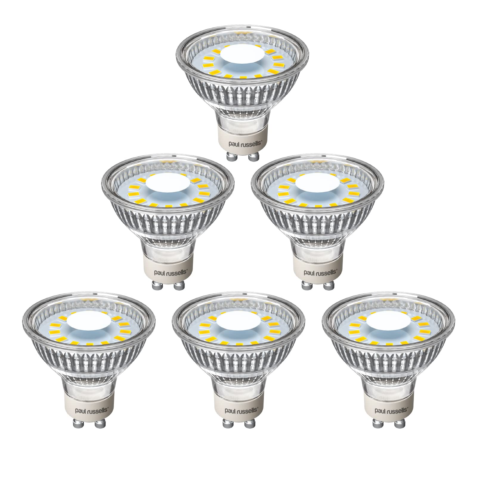paul russells GU10 LED Bulbs, 3W 345lumens, 30Watt Equivalent GU10 Spotlight Bulbs Replacement, 100° Wide Beam, Bright Daylight 6500K, No Flickering, Energy Saving Non-Dimmable, Pack of 6
