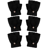 6 Pairs Kids Fingerless Gloves Winter Convertible Flip Top Gloves Warm Knitted Mitten with Cover for Toddler Boys Girl