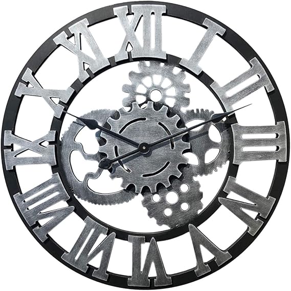 LVPY Zahnräder Wanduhr, 3D Vintage Künstlerische Stil Zahnrad Mute