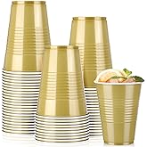 Mifoci 50 Pcs 16 oz Plastic Disposable Cups Plastic Drinking Cups for Saint Patrick's Day Wedding Birthday Graduation Party Valentine Christmas Picnics Barbecues Supplies(Gold)