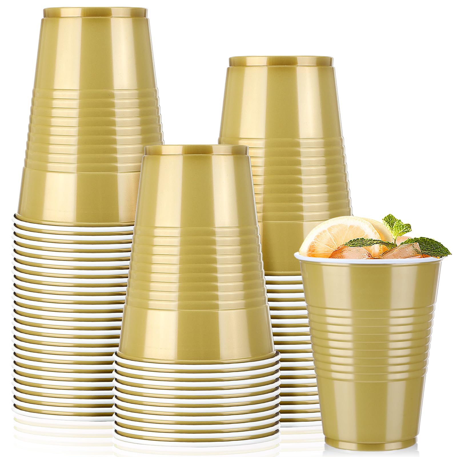 Photo 1 of Mifoci 50 Pcs 16 oz Plastic Disposable Cups Plastic Drinking Cups for Wedding Birthday Graduation Party Valentine Christmas Picnics Barbecues Supplies(Gold)