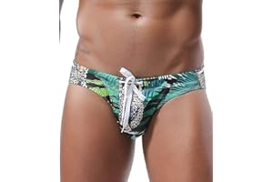 MIZOK Men's Sexy Low Rise Flowers Print Quick Dry Swim Briefs Bikini Swimsuit Swimwear