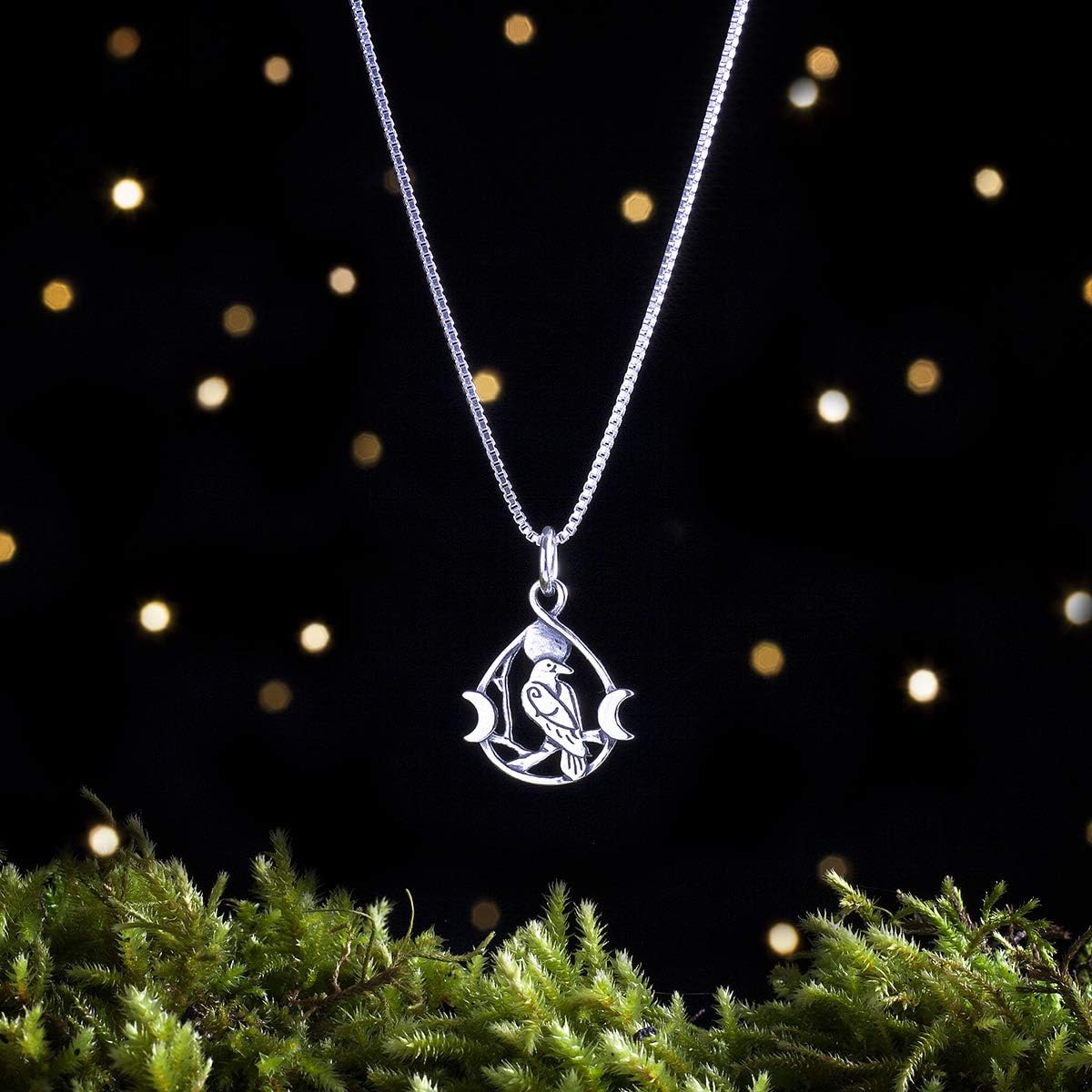 Little Devil DesignsSterling Silver Raven and Triple Moon - SMALL, Double Sided - (Charm Only or Necklace)
