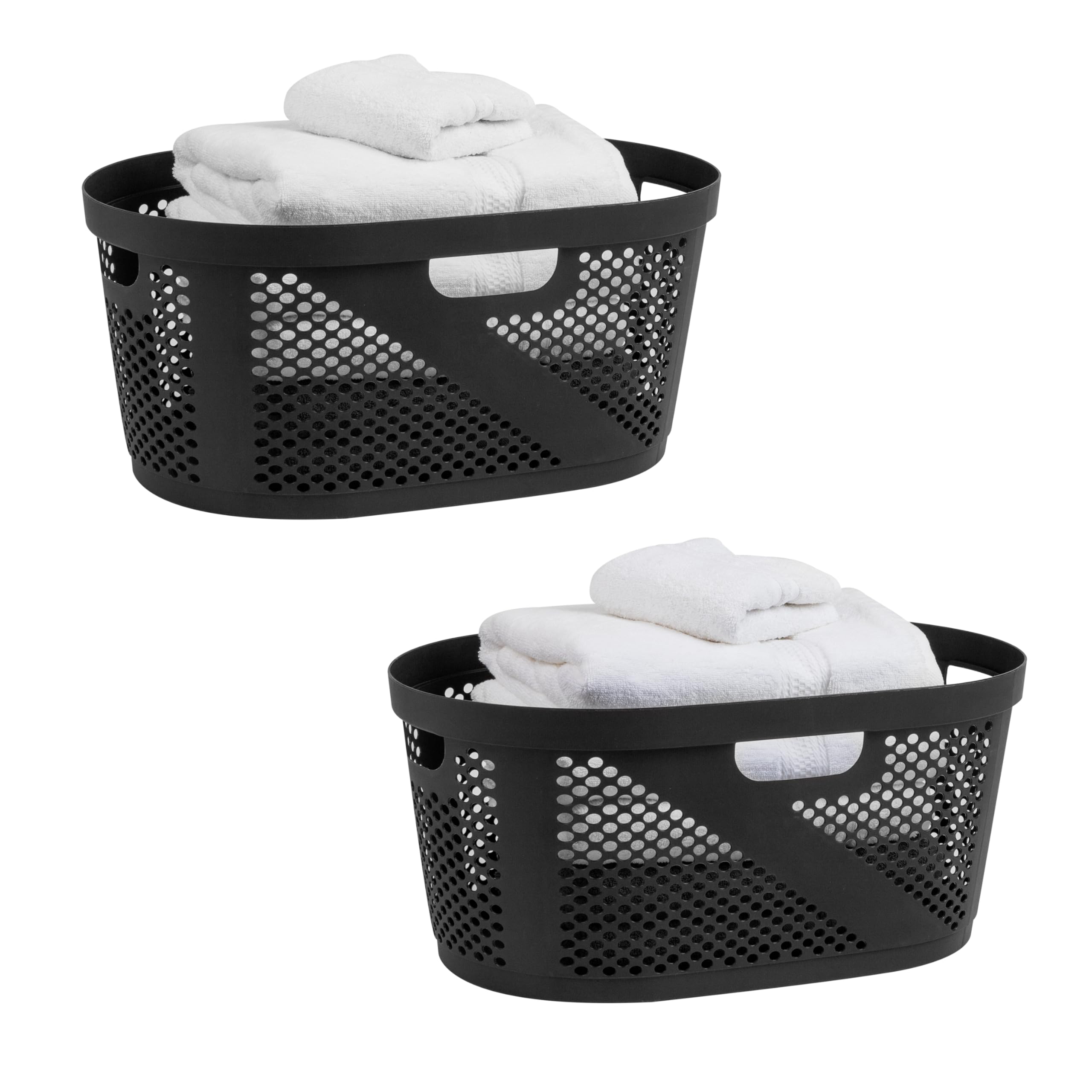 Photo 1 of **HANDLES BROKEN** Mind Reader 40L Ventilated Laundry Baskets, Lightweight Clothes Hamper with Cutout Handles for Bathrooms and Closets, Plastic, Set of 2, Black